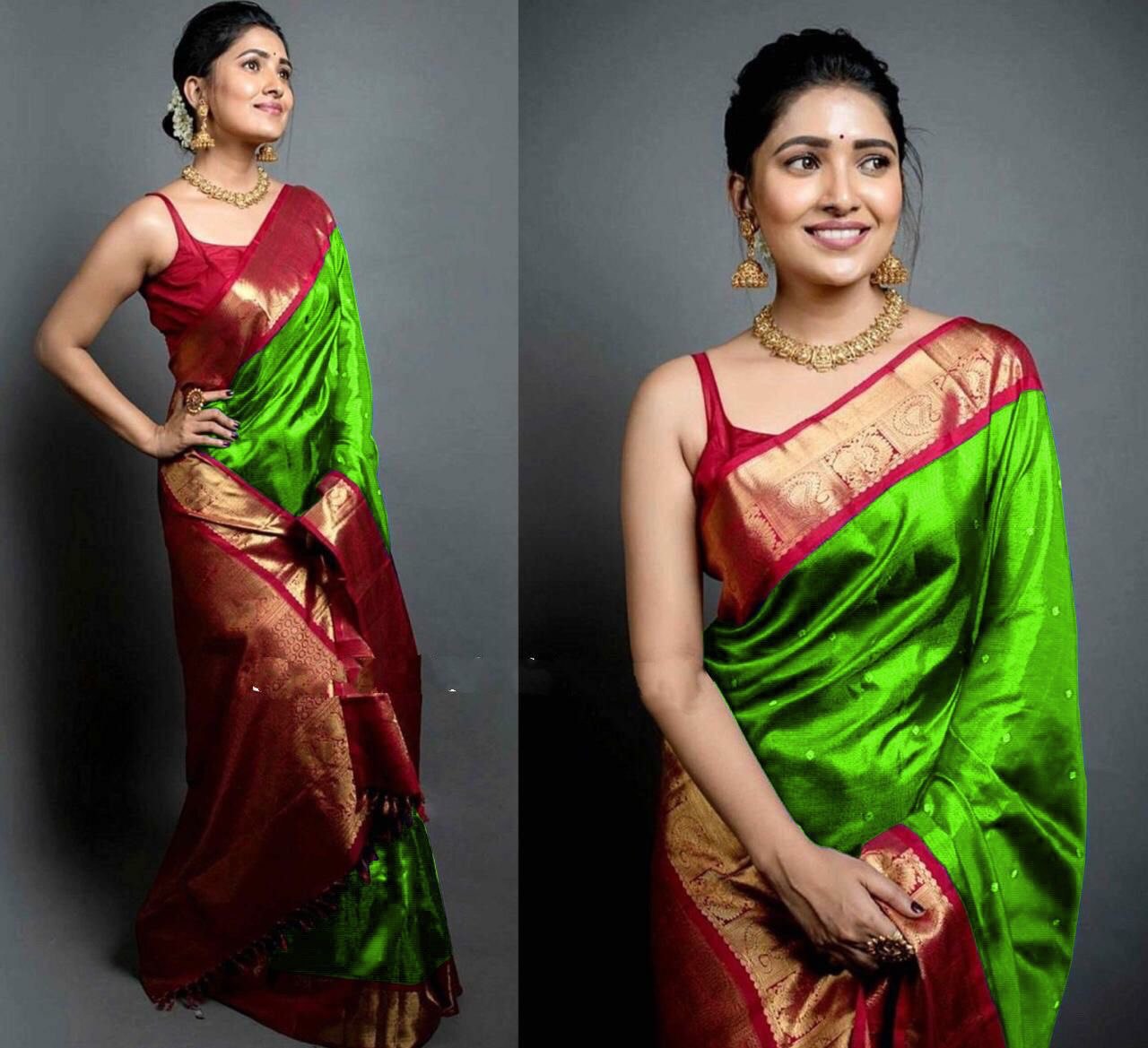 Elegant Banarasi soft silk saree showcasing traditional Kadwa weaving technique