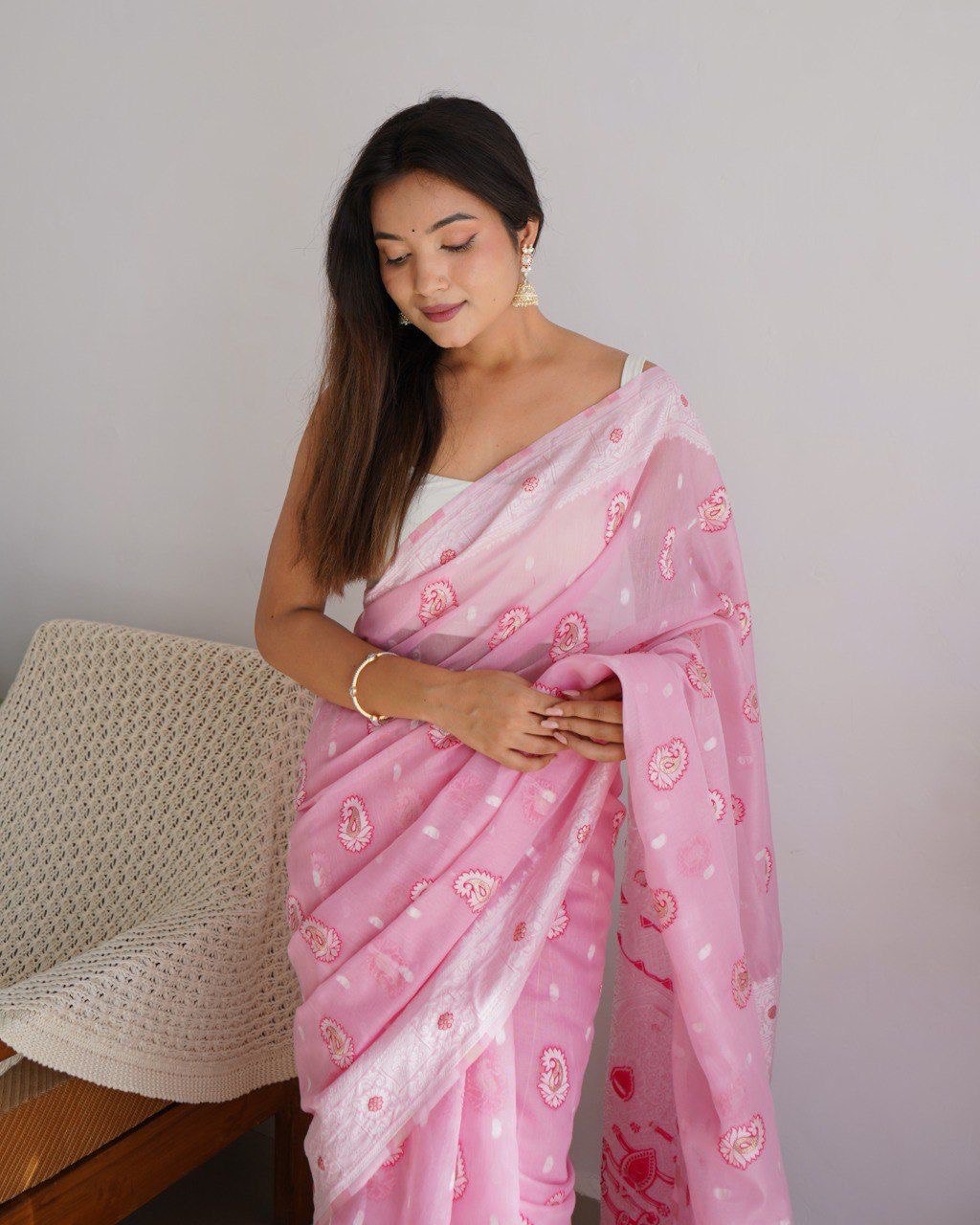 pink linan soft saree