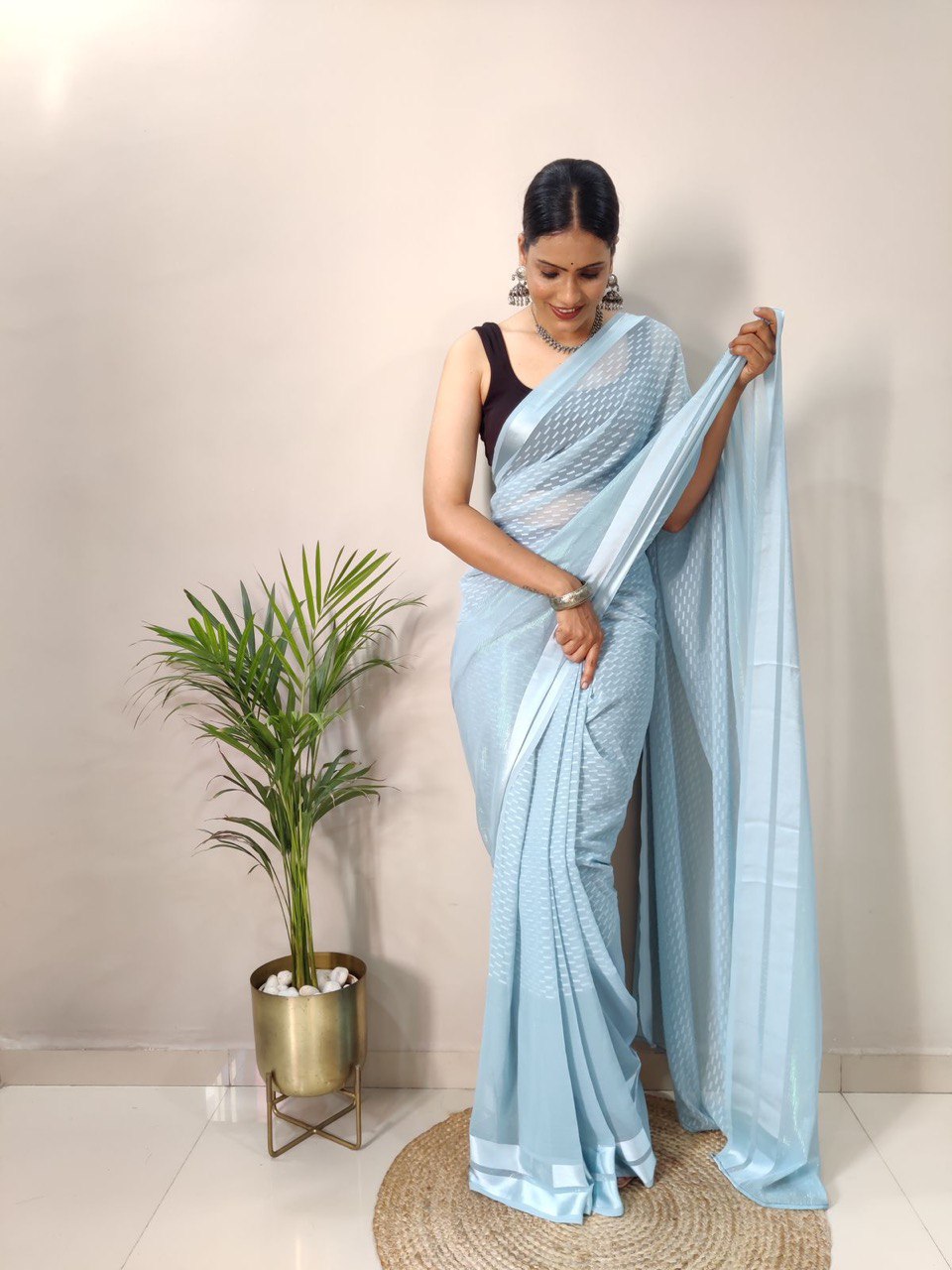 sky blue color soft silk saree