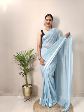 soft silk satin butti work saree with silk blouse