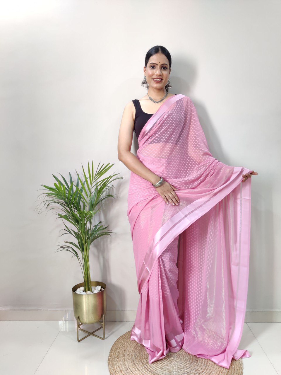 soft pink saree in silk with art silk blouse