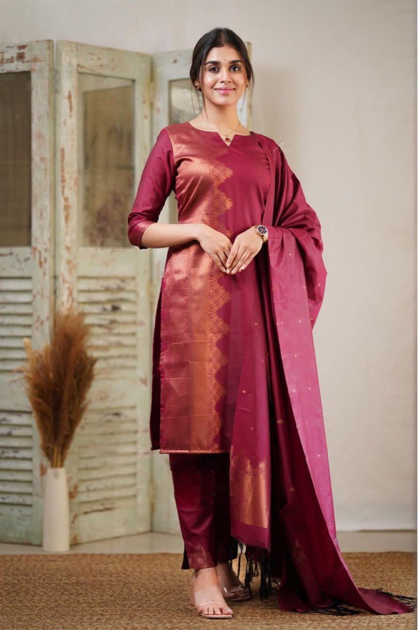 Banarasi Silk With Copper Pure Zari Kurta Set | Vootbuy