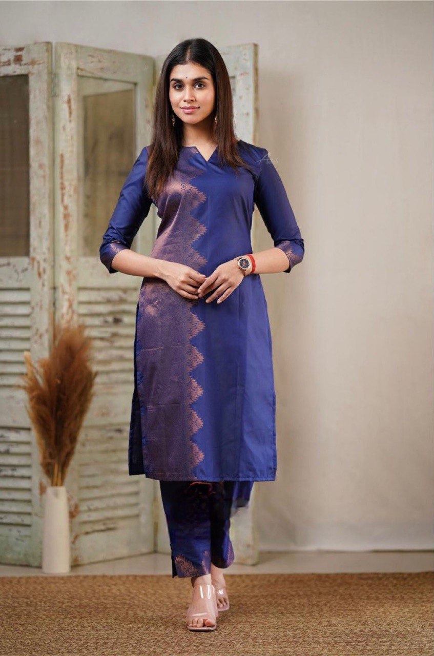 Banarasi Silk With Copper Pure Zari Kurta Set | Vootbuy