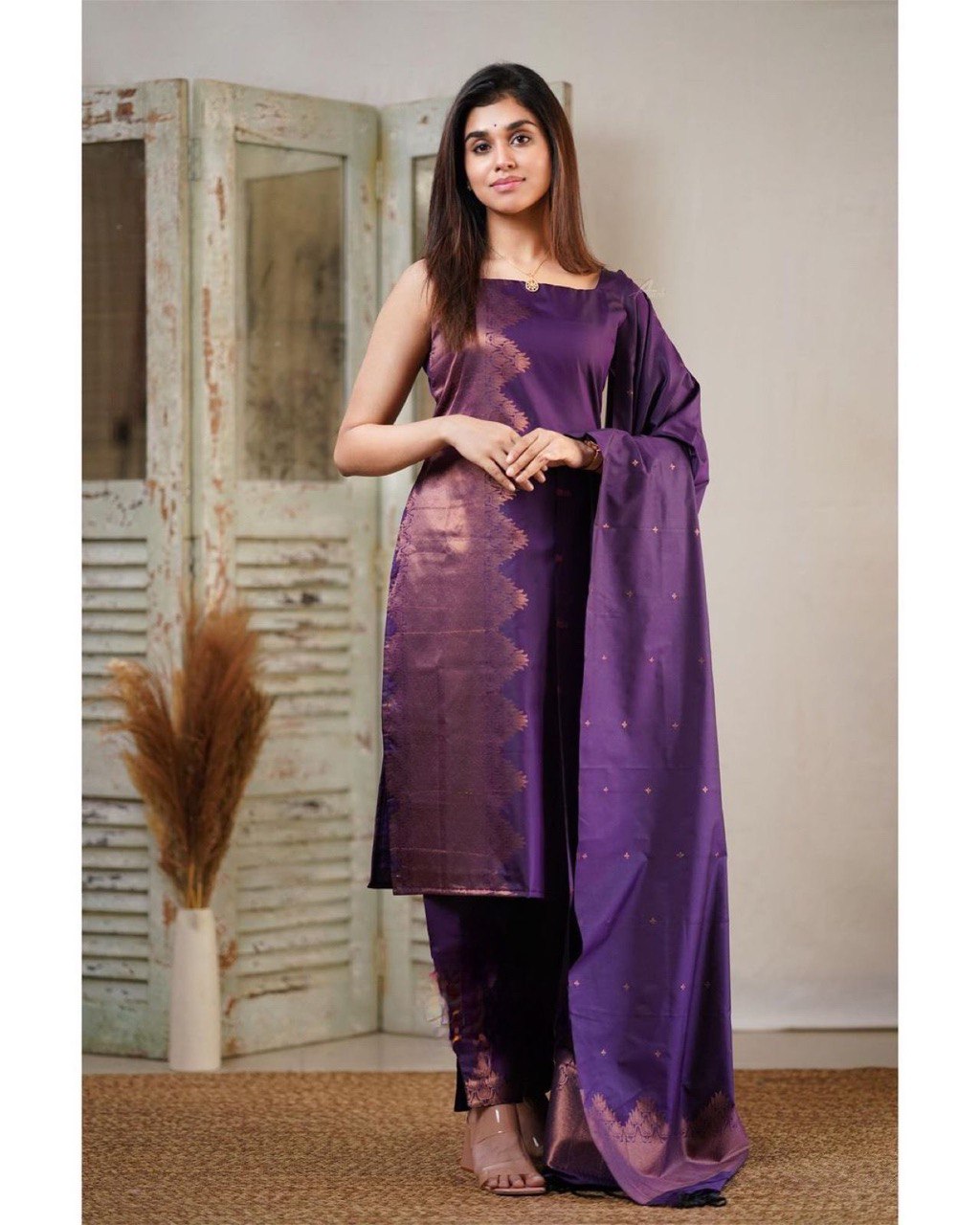 Banarasi Silk With Copper Pure Zari Kurta Set | Vootbuy