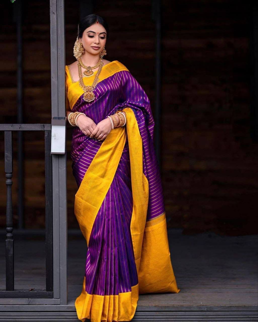 Jacquard  Gold Zari Soft Silk Purpule Saree