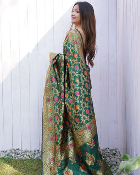 Green Color jacquard Weaving With Gold Zari Waving Soft Silk Trending Material | Vootbuy