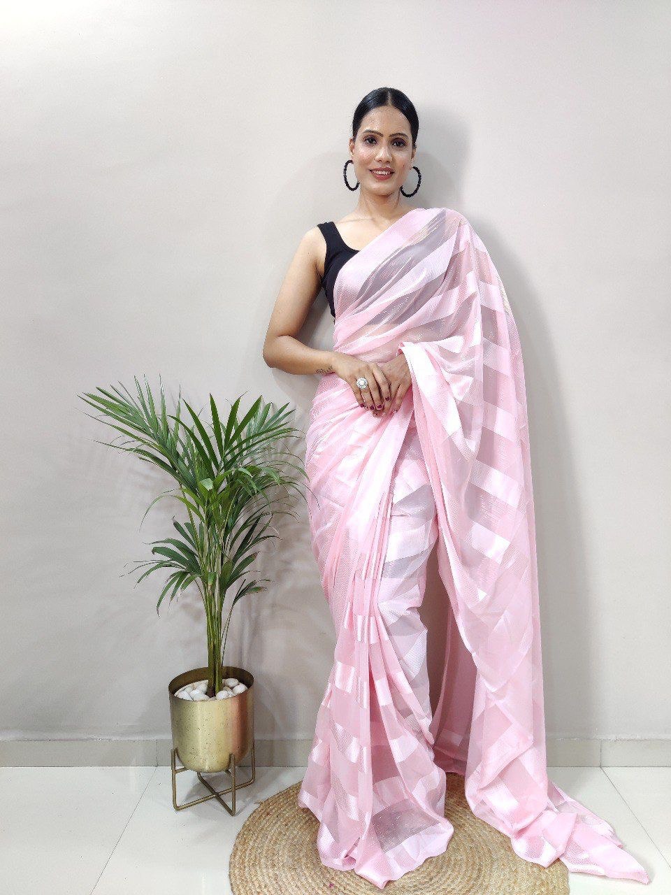 soft silk light pink saree for women