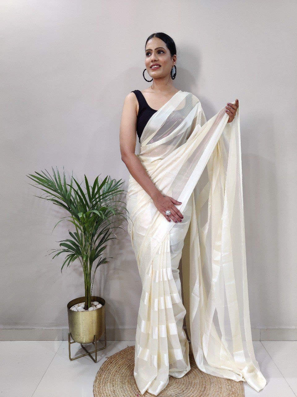 Ready To Wear Soft Silk Multi Color With Copper Fabric And Fancy Satin Saree | Vootbuy