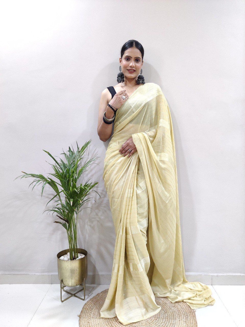 yellow ready to wear saree