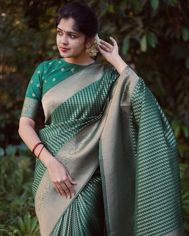 Green New Collcetion Zig Zag Super Hit Shoft Silk With Full Weaving Work With Rich Blouse