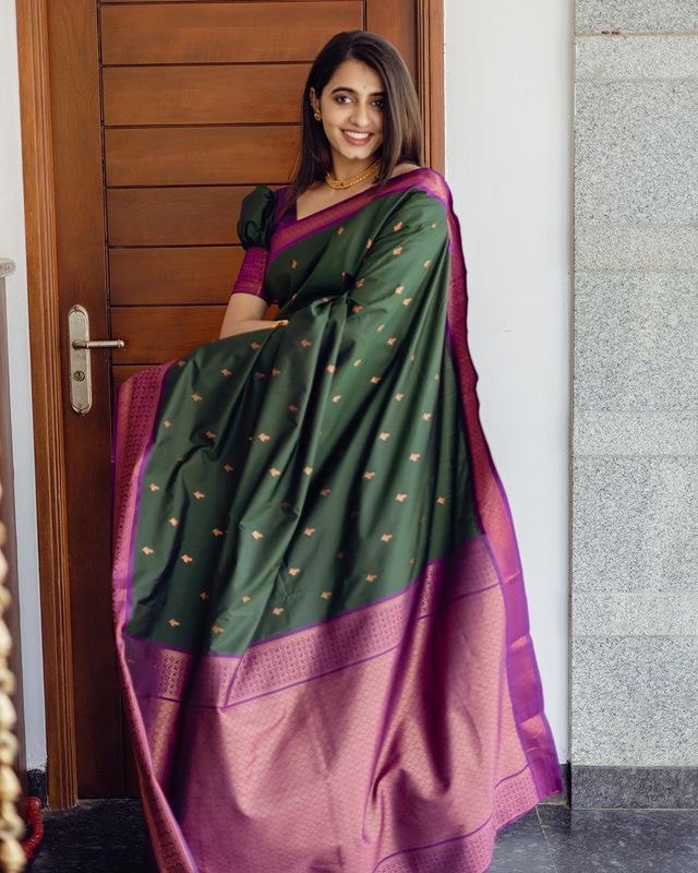 green silk rich saree