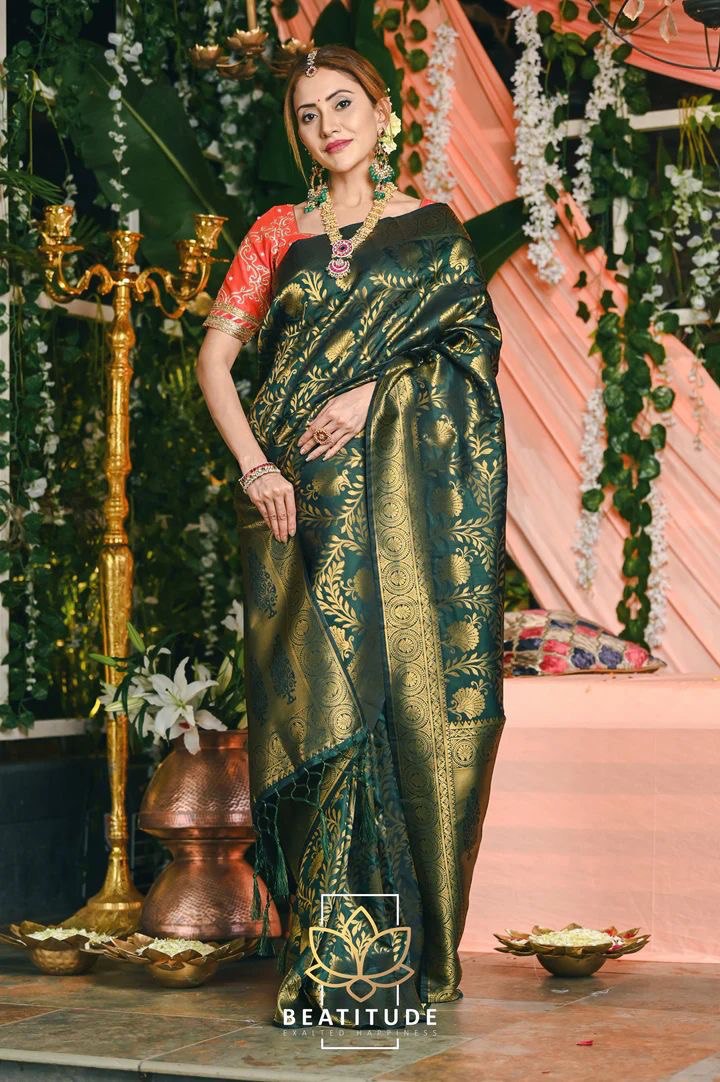 dark green silk saree for women
