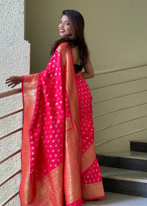 Pure Zari Golden Weaving Rich Pink Color Banarasi Slik Saree
