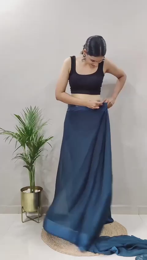 soft silk blue saree with black satin blouse