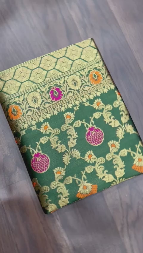 green soft silk saree with jacquard work