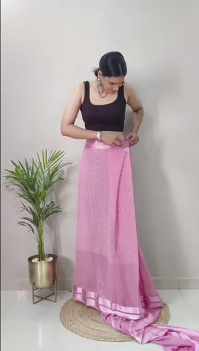 Fancy Satin Butti With Attracvite Soft Pure Light Color One Min Ready To Wear Saree | Vootbuy