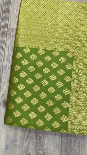 Festival Special Banarasi Green Color Saree With Kadwa Technique Soft Silk Saree | Vootbuy
