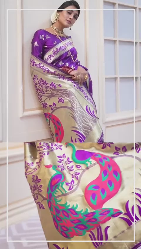purple special paithani silk saree