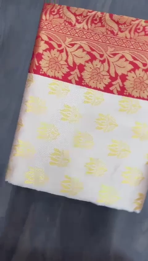 tradional red & white silk saree