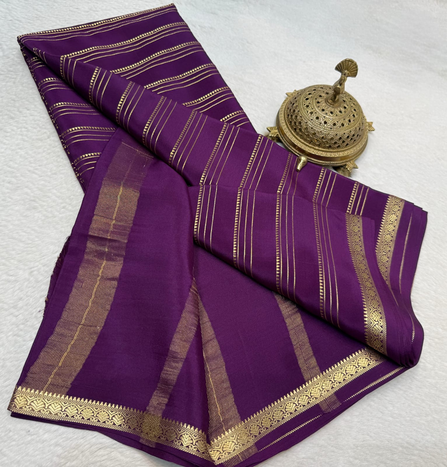 Purple Mysore silk saree  with Contrast Blouse