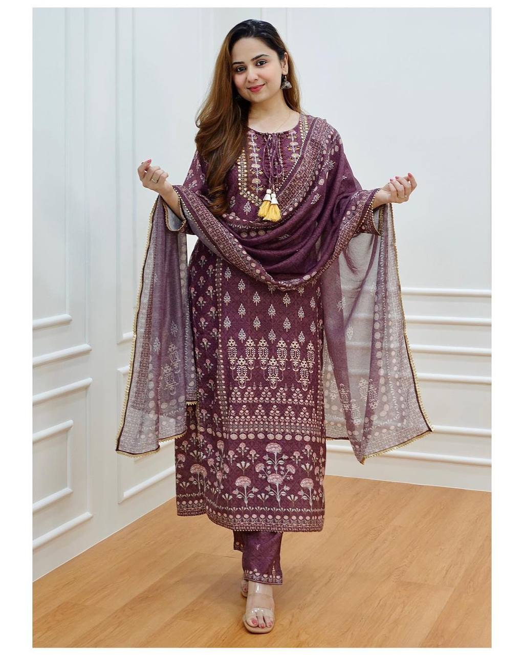Maroon Muslin Soft Kurti Set Pant with Dupatta