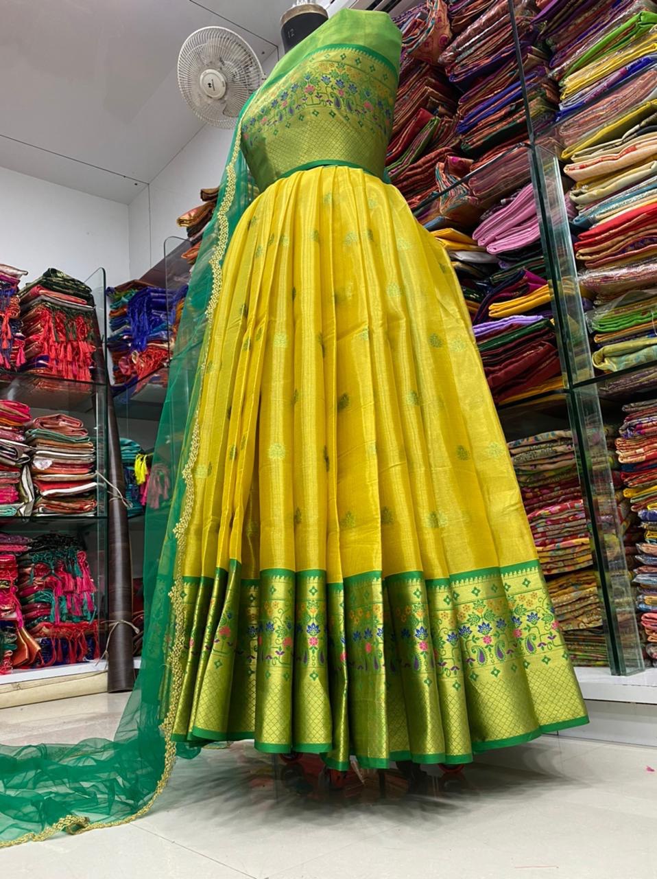 Women's Wedding Special Yellow Color Pure Zari Weaving Kanjivaram Half Saree