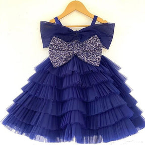 Vootbuy Blue Net Baby Kids Frock/Dress for Birthday | 0.6 - 6 Years