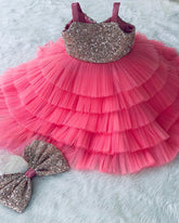 Cutedoll Pink Net Sequence Partywear Baby Girl Dress