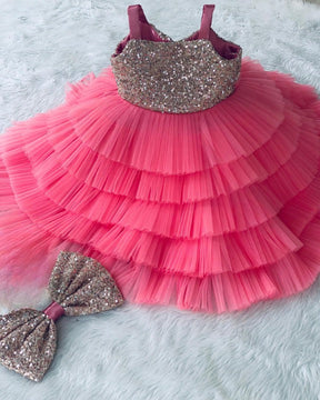 Cutedoll Pink Net Sequence Partywear Baby Girl Dress