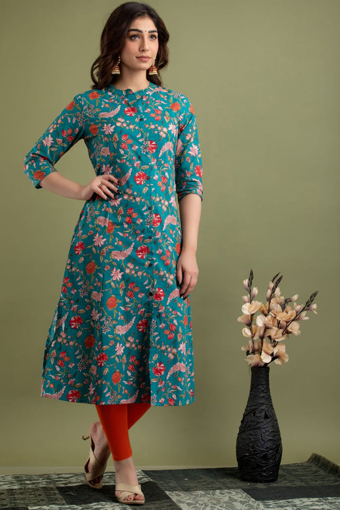 Women Sky-Blue Cotton Check Printed Kurti at Rs 850/piece | Printed Cotton  Kurti online in Ludhiana | ID: 27158303273
