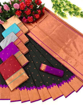 Women's Flower Design Zari Weaving Pure Soft Silk Saree by Vootbuy