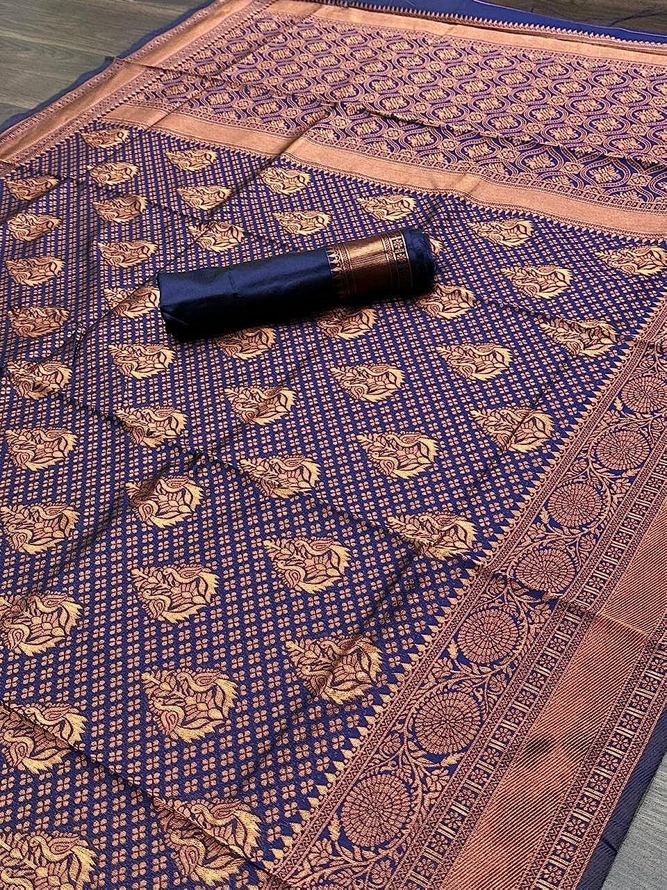 Royal Blue Color Plain Kanchipuram Banarasi Soft Silk Saree - Vootbuy