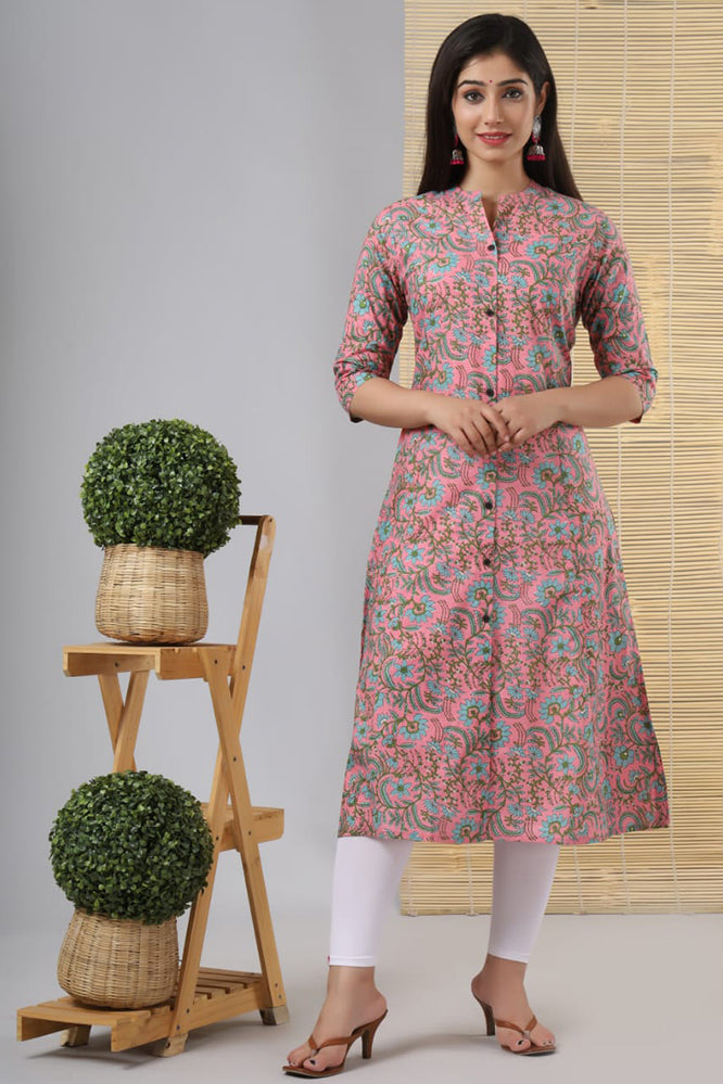 Pink cotton Printed Stitched kurti for Formal wear
