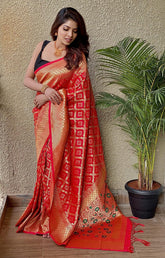 Women's Banarasi Soft Silk Jacquard Saree with Zari Woven by Vootbuy