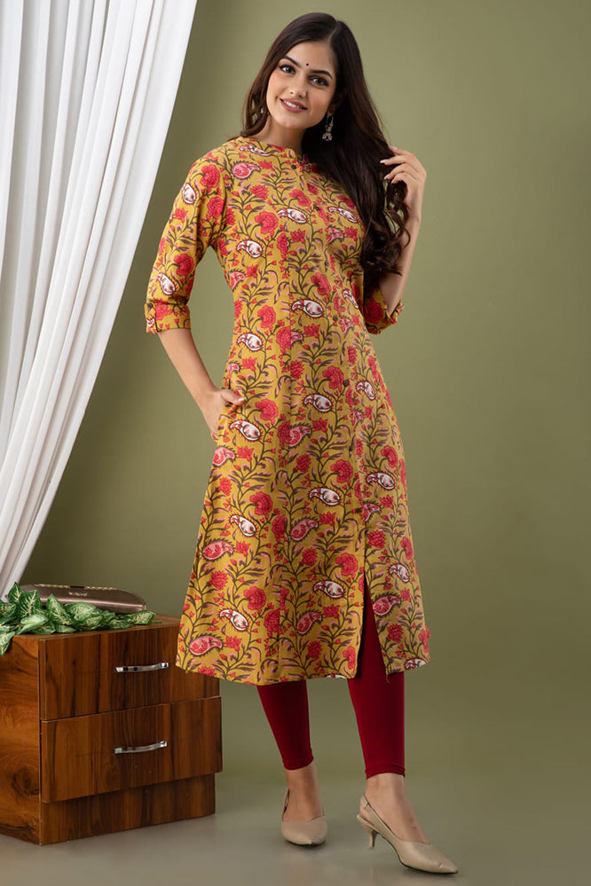 Buy Ethnic Anarkali Green Ladies Kurti With Golden Printed Pattern Indian  Kurti Rayon Kurti Dress Indian Kurti Designer Dress Women Dress Online in  India - Etsy | Chiffon fashion, Designer kurti patterns,