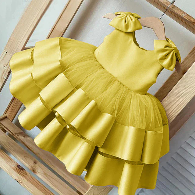 Cutedoll Yellow Net Partywear Kids Frock Dress