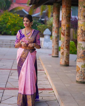 Pink Color Soft Lichi Silk Saree with Jacquard Work by Vootbuy