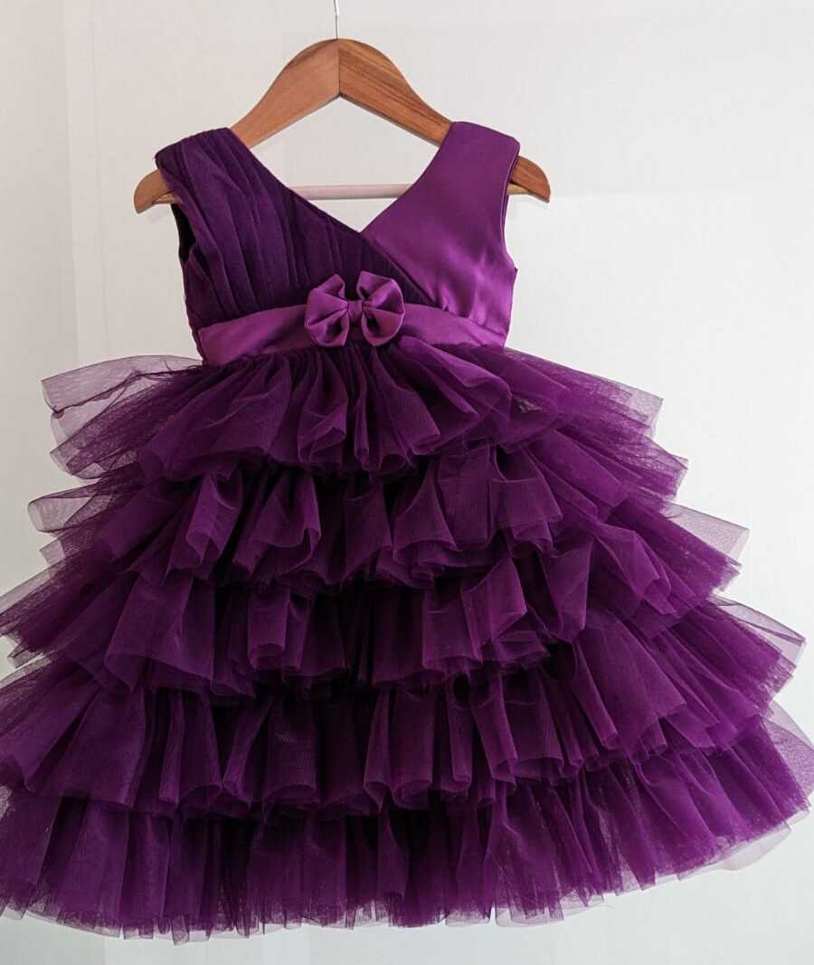 Girls Wine Color Net Party Dress