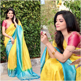 Wedding Wear Yellow Banarasi Soft Silk Saree