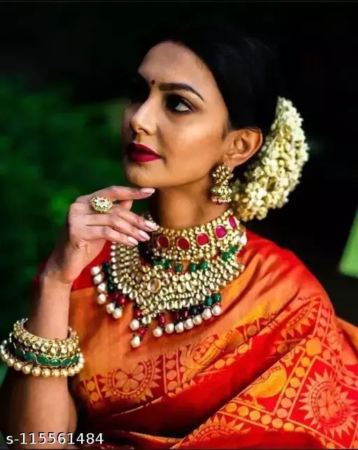 Women's Zari Woven Banarasi Jacquard Silk Saree for Wedding | Vootbuy