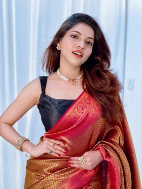 Chic Celebration: Zari Weaving Banarasi Soft Silk Saree, Perfect for Stylish Party Affairs