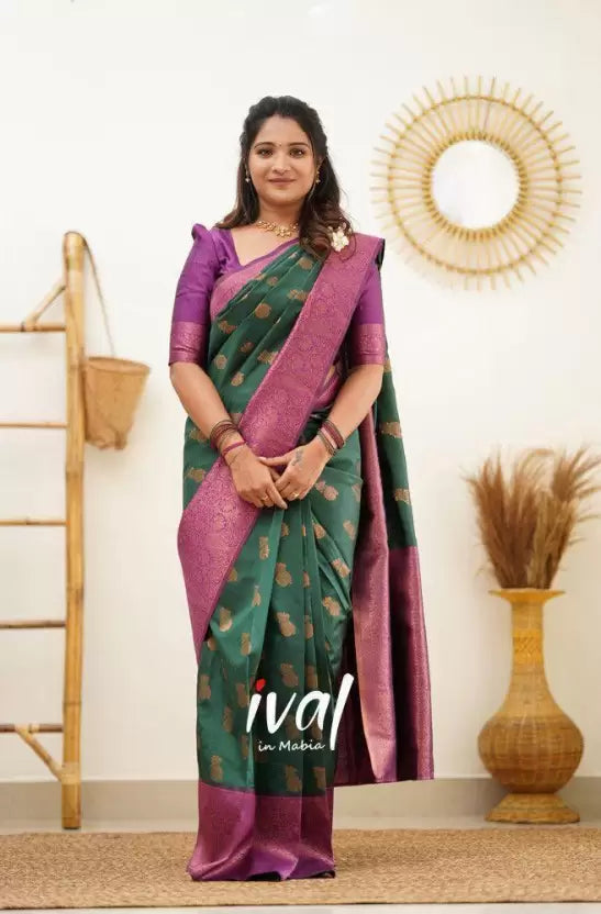 green zari woven kanjivaram soft silk saree