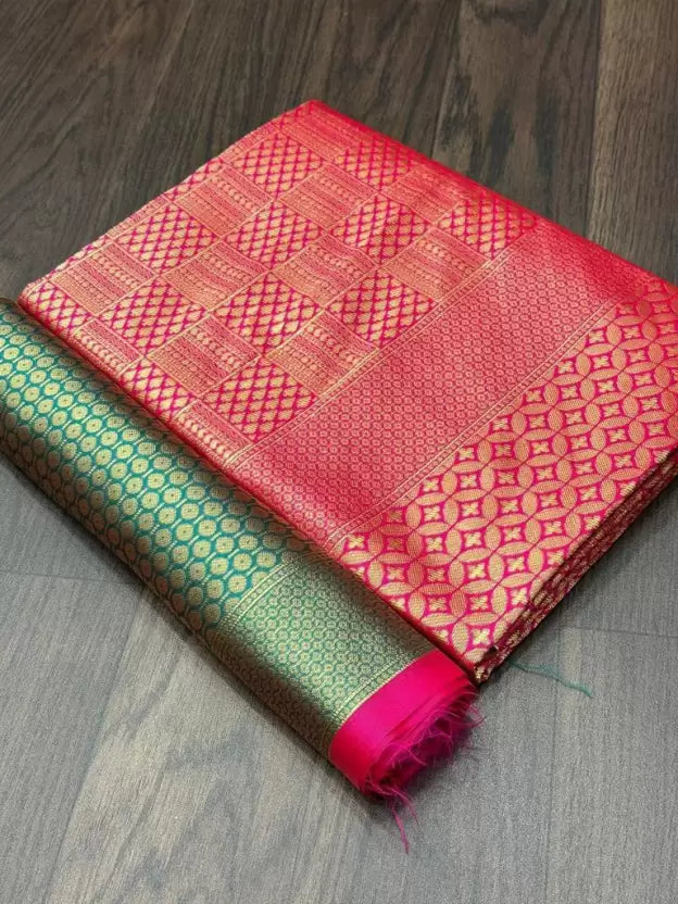 pink kanjivaram soft silk jacquard saree for wedding