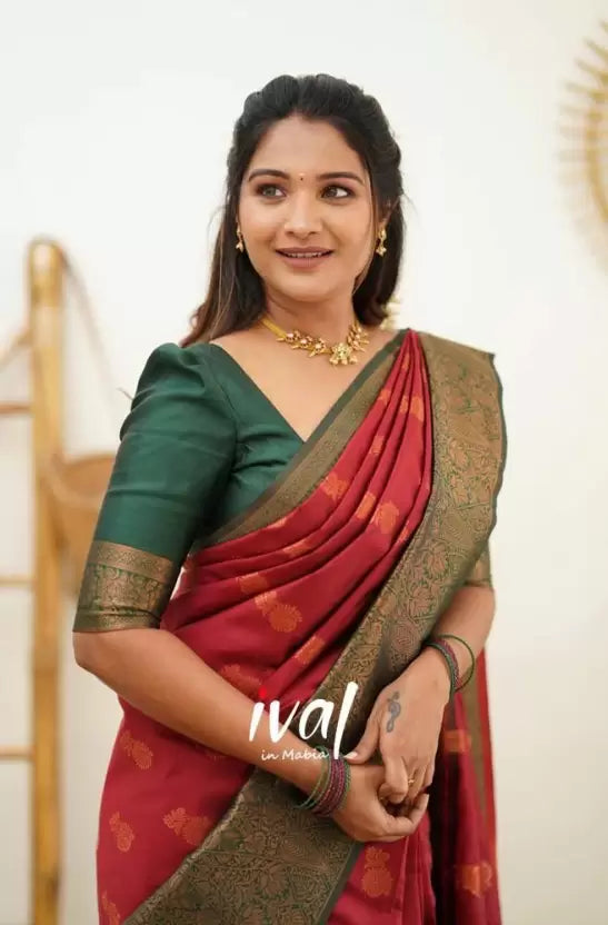 Crimson Zari Weaving Banarasi Soft Silk Blend Saree