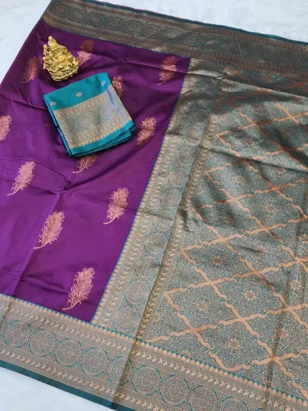 Purple Color Zari Woven Soft Lichi Silk Saree with Unstitched Blouse