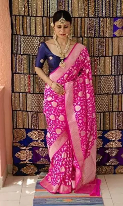 pink beautiful kanjivaram jacquard silk saree