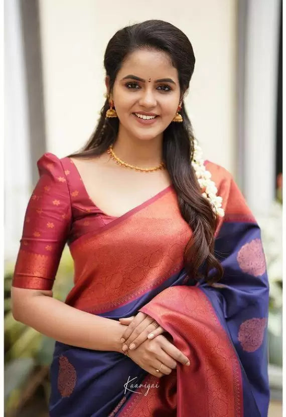 maroon jacquard saree for women