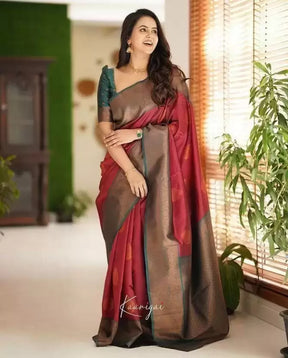 Maroon Color Zari Woven Design Soft Silk Kanjivaram Jacquard Saree