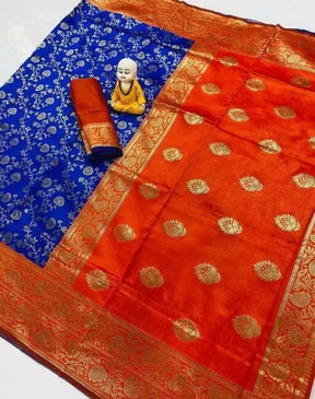 Women's Floral Printed Banarasi Soft Silk Saree with Attractive Tassels