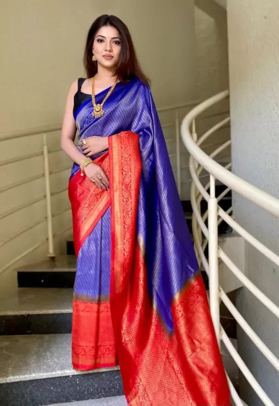 beautiful purple woven design jacquard pure silk saree